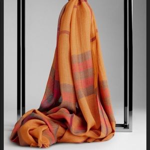 Burberry Orange Plaid Scarf Wrap